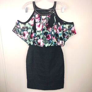 NWOT Nicole By Nicole Miller Flowy Floral Cold-shoulder Dress w/ Bandage Skirt